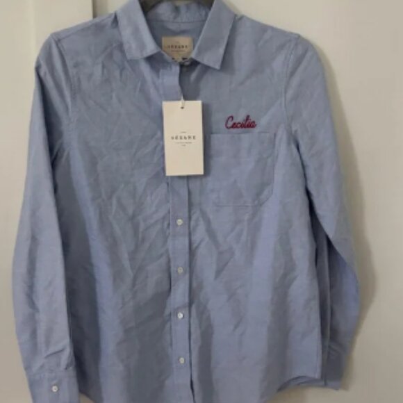 NWT Sezane Blue Oxford Shirt Size 34 - Picture 1 of 6